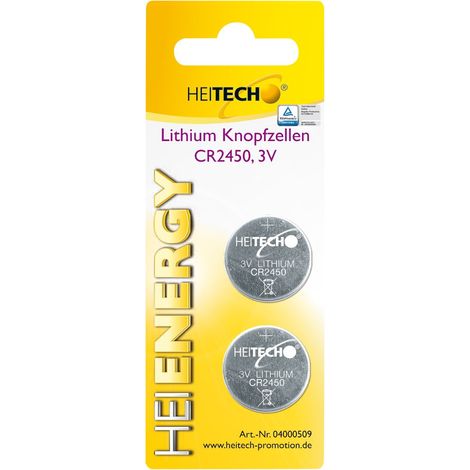 Heitech Lithium Knopfzellen, 2-er Pack, CR2450, 3 V