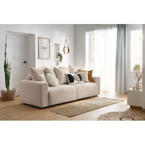 Bobochic – Canapé droit convertible coffre 3 places – Tissu bouclette doux – Longueur 245 cm – Largeur de couchage 152 cm – Style bord de mer (1/5)