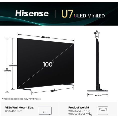 Hisense 100U7Q 2,54 m (100") 4K Ultra HD Smart TV Wi-Fi Nero