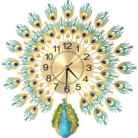 Horloge murale en métal Peacock Design Horloge murale Peacock Horloge murale décorative pour salon et salle à manger 60 x 60 cm (1/5)