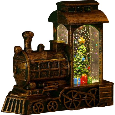 Lanterne De Noël - Train Rempli D Eau Avec Lumière Chaude - Décoration De Table Pour Intérieur Et Extérieur - 1 Pièce (1/3)