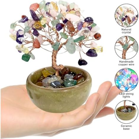 Arbre de Cristal 7 Chakras,Arbre de Vie, Decoration Maison,Cristaux de Guérison, Ornements de Bonsa pour la Décoration, Cadeau pour Femmes et Hommes (1/3)