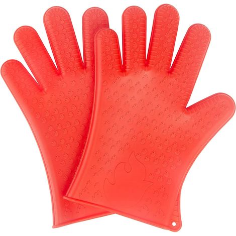 Lot de 2 gants de cuisine en silicone résistants à la chaleur, antidérapants et imperméables, adaptés à la cuisine (rouges)
