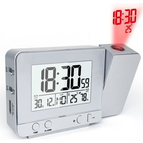 Réveil numérique à projection pour chambres, grand réveil avec projection au plafond, port USB, batterie de secours, projecteur à 180°, affichage LED (1/4)