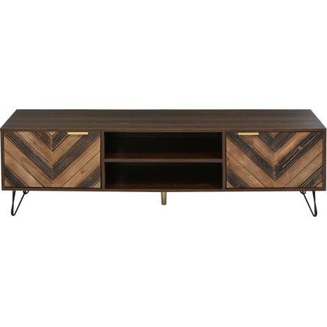 Meuble TV 2 portes bois poignées dorées pieds fer design luxueux (1/5)