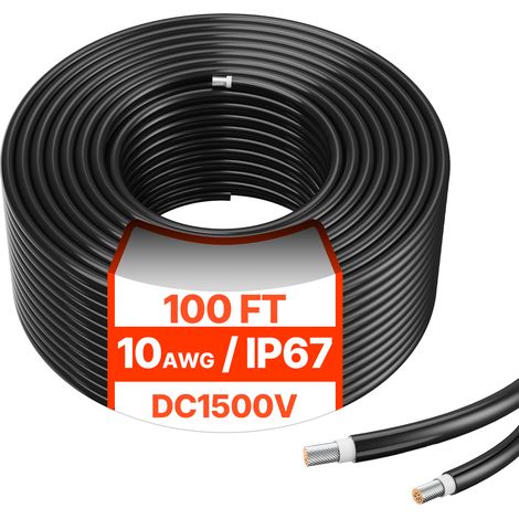 VEVOR Cavo di Prolunga per Pannello Solare da 30,48 m, Cavo di Prolunga 10 AWG per Pannello Fotovoltaico Impermeabile IP67 -40℃~105℃ in Rame Stagnato Uso Domestico, Navali Camper, Colore Nero (1/5)