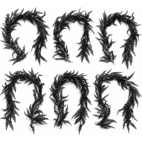 Pack of 6 x 180cm Black Artificial Fern Garland Hanging Foliage Decoration (1/5)