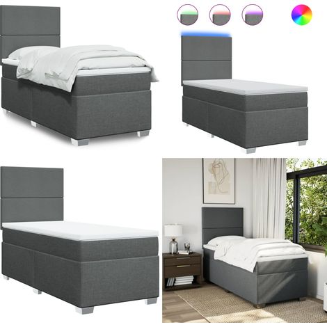 Cama box spring con colchón tela gris oscuro 90x200 cm - Cama box spring - Colchón ensacado