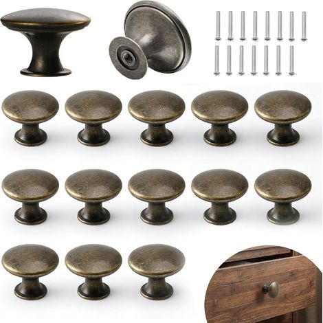 Bouton de Meuble Vintage Bronze Antique, Ø 30mm Poignée de Meuble Cuisine Ronde, 15 Pièces (1/5)