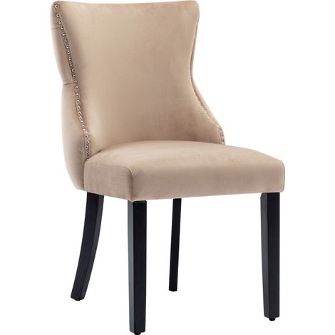 Chaise à 4 pieds, chaise de salle à manger en velours beige, avec capitonnage à boutons, structure en bois massif, beige (lot de 2) (1/5)