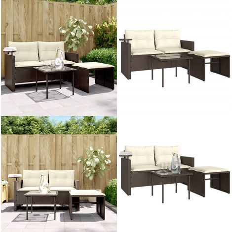 3-tlg. Garten-Sofagarnitur mit Kissen Braun Poly Rattan - Gartenmöbel - Outdoor Möbel - Rattan Sofa - Gartengesetze - Balkonmöbel - Home & Living (1/5)