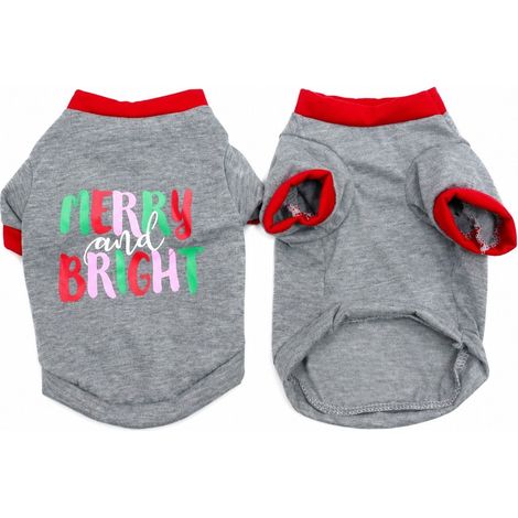 T-shirt de Noël pour chien, vêtements pour animaux de compagnie, Père Noël vert, XS S M, Bichon nounours Poméranien S-Gris (1/5)