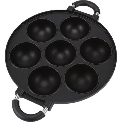 Takoyaki Pan, Aluminum Alloy Non-Stick 7 Holes Grilling Pan for Japanese Octopus Balls Aebleskiver Pancake Puff, Takoyaki with Two Handles (1/5)