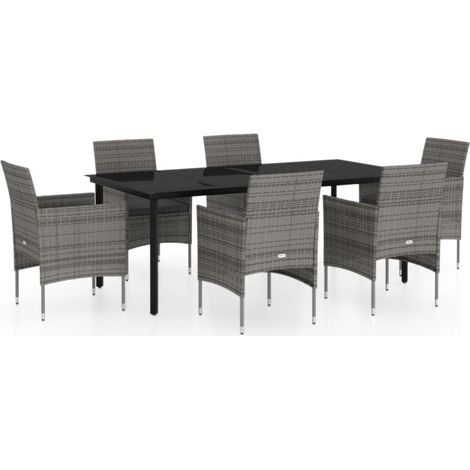 Maison Exclusive - 7-tlg. Garten-Essgruppe mit Kissen Grau und Sc (1/5)