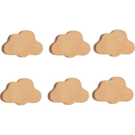 Irovami Poignées en bois, lot de 6, motif nuage et étoile, bois de hêtre - Poignée sculptée et polie pour portes, tiroirs, meubles enfant, un trou (1/5)