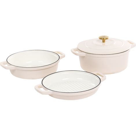 Batería de cocina de 4 piezas de hierro fundido apto para el horno compatible con todo tipo de placas cocina blanco crema Castlina (1/5)
