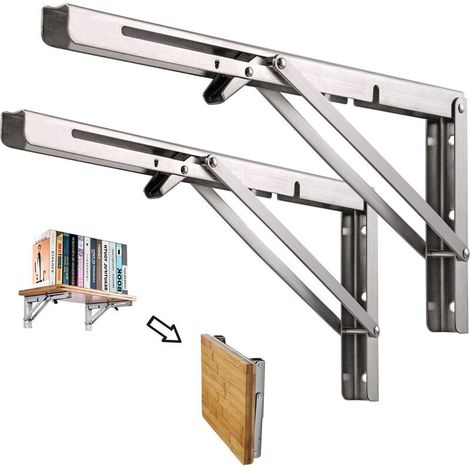 LaBlanc - Étagère murale pliante de 250 mm, support de console pliant en acier inoxydable 2 pièces, cadre de support d'étagère de garage, support de cuisine robuste, chambre à coucher (1/5)