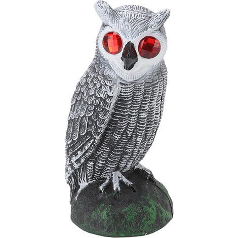 Hibou Oiseau Dissuasif, Petit Leurre Hibou Effaroucheur D'oiseau Ornement de Jardin épouvantail Réaliste avec Yeux Clignotants et Protection Sonore de Jardin(Coude Chat Uni Blanc) (1/5)