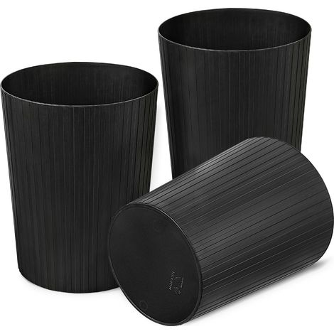 Corbeille à Papiers, Poubelle en Plastique à Rayures, Corbeille à Papier Ronde pour La Chambre, La Cuisine et Le Bureau, Empilable, Mat, Givré, PP, Sans BPA, Noir, 7.2L (3 pièces). (1/5)