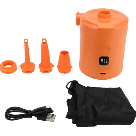 Pompe à air électrique avec 4 embouts, gonfleur 5200 mAh rechargeable USB, écran LED, gonfleur de pneus portable pour camping et coussins d'air, orange (1/5)