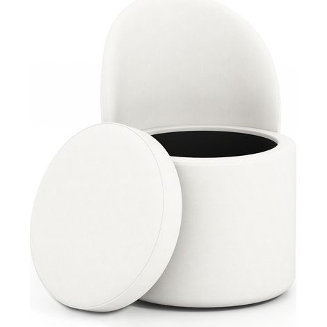 COSTWAY 38 L Storage Ottoman with Backrest White Modern Faux Velvet Cylinder Seat White (1/5)