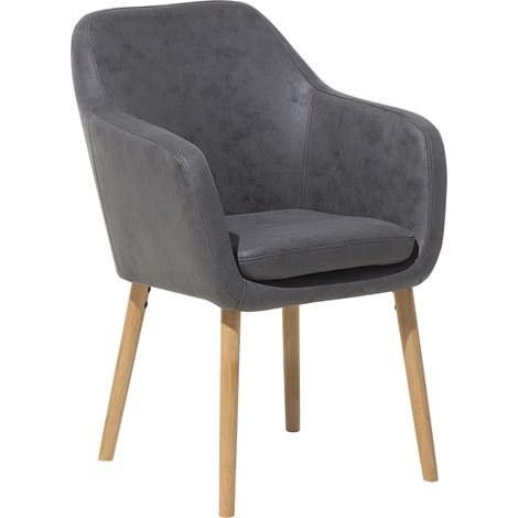 Silla de comedor con asiento acolchado tapizado en piel sintética gris con patas de madera Yorkville (1/5)