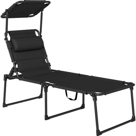 Bedulita Transat Pliable Extérieur Confortable avec Pare-Soleil Noir