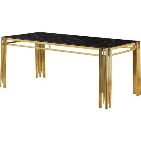 Table à Manger Rectangulaire Gold Plateau Effet Marbré Noir – 150x90x75 cm - FLUTE