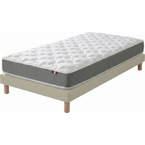 Ensemble matelas mousse H16 cm 25 kg/m3 sommier lattes passives beige 90 x 190 cm (1/5)