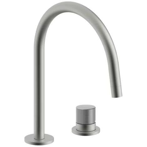 Acier Looking Mélangeur lavabo 2 trous avec bec fixe, sans vidange Paffoni Jo series JO051ST Laiton - Steel looking (1/2)