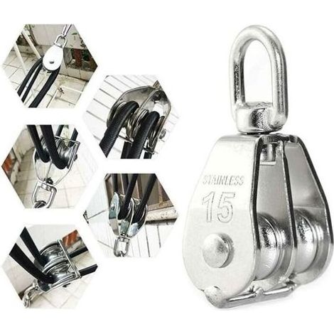 Poulie à double rotation en acier inoxydable M15 - Palan de levage pour cordage, idéal pour bateaux et yachts (1/3)