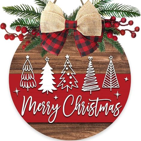 Couronne De Noël En Bois - Panneau Rond De Bienvenue Festif - Diamètre 33 Cm - Pour Porte Ou Mur - 1 Pièce (1/5)