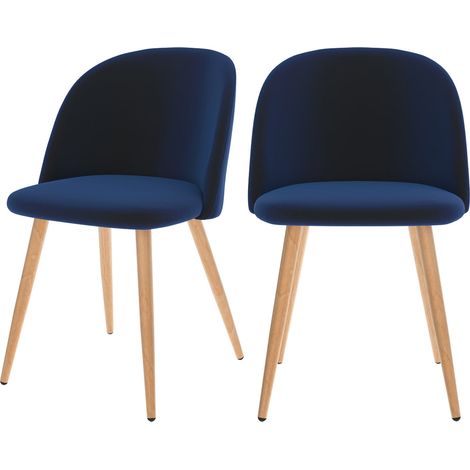 Set de 2 sillas de terciopelo azul oscuro con patas de metal - Cozy