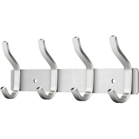 Appendiabiti da parete con 4 ganci, ganci appendiabiti da parete in acciaio inox per asciugamani (argento, 4 ganci)