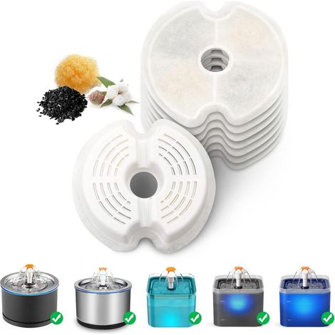 Lot de 8 filtres pour Fontaine à Fleurs de Chat de 2,5 l - Convient pour Les fontaines en Acier Inoxydable pour Chat/Chien - Filtre Triple Filtre (1/5)