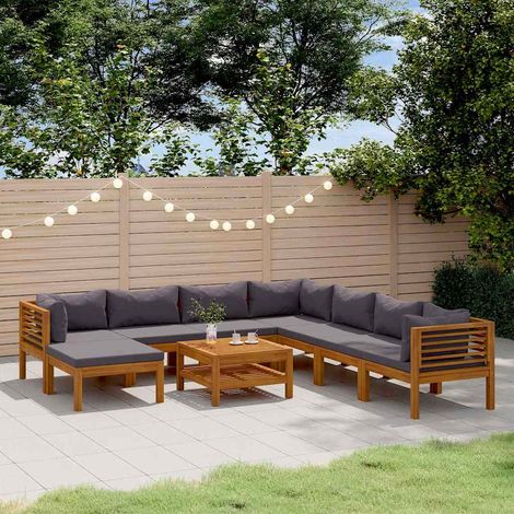 Salon de jardin 9 pcs Ensemble Table et Chaise de Jardin - avec coussin Bois d'acacia solide BV139571 - BonneVie (1/5)