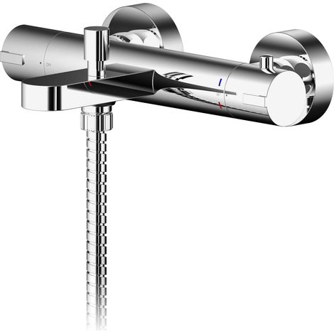 Balterley Enville Round Thermostatic Bath Shower Mixer Bar Valve Tap with Anti-Scald Control - Chrome Finish