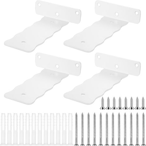 4 Pièces Equerre Etagere Murale, 150mm Équerre Étagère Flottants, Support Etagere Murale Industrielle, Supports d'étagère Muraux en Métal Fixation Invisible, Supports en L, Blanc (1/5)
