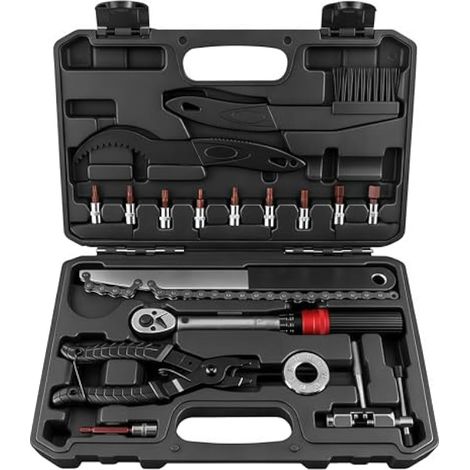 Kit Reparation Velo, Boite a Outils de Réparation pour Vélo 17 Pièces en Acier de Haute Qualité avec Clé Dynamométrique pour Vélos 5–25 Nm Kit D'entretien de Velo Portable avec Poignée Ergonomique (1/5)
