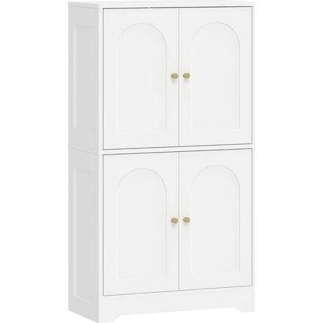 Armoire de cuisine haute avec 2 étagères réglables, buffet à 4 portes galbées, dimensions 60×30×110 cm, couleur blanc