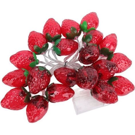Guirlande Lumineuse LED en Forme de Fraise, 20LED, à Piles, Flexible, Féerique, Décoration Extérieure pour Fêtes de Noël (1/4)