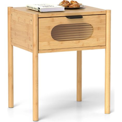 Mesita de noche de bambú 40 x 40 x 50,5 cm con elegante cajón diseño rústico en bambú natural 200017680