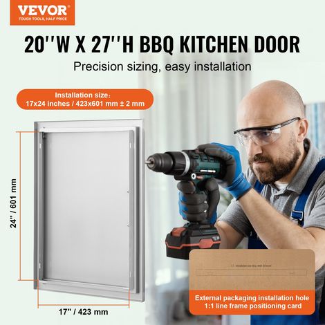 Porte d'Accès pour Barbecue, Simple Porte de Cuisine Extérieure 508x686x46 mm, Porte Encastrée en Acier Inoxydable Réversible, avec Poignée, pour Îlot de Barbecue, Placard Extérieure, Jardin (1/5)