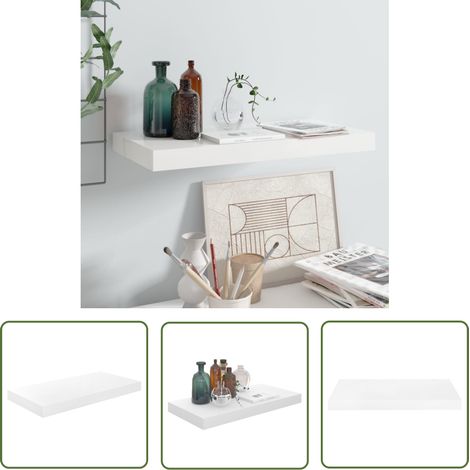 The Living Store Schweberegal Hochglanz-Weiß 50x23x3,8 cm MDF - Schweberegal - Wandregal - Regal Weiß - Regal Modern - Wohnwandregal (1/5)