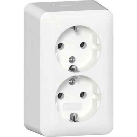 Gira Toma de corriente 2 veces SCHUKO + Placa de montaje AP Blanco puro [478013], 4780 13