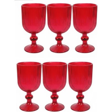 Set 6 Calici in Vetro Rosso 260ml  Bicchieri Eleganti a Calice Ideali per Vino  anche Acqua, Aperitivo –piede alto Design rigato Alta Qualità Occasioni Speciali