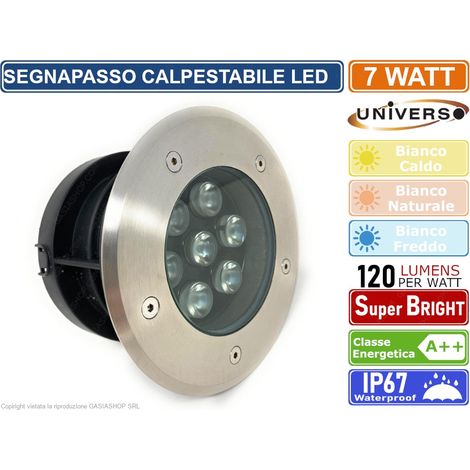 FARETTO SEGNAPASSO CALPESTABILE LED DA INTERRAMENTO 7 WATT SMD POWER LED IP67 - Colore Luce: Bianco Naturale (1/3)