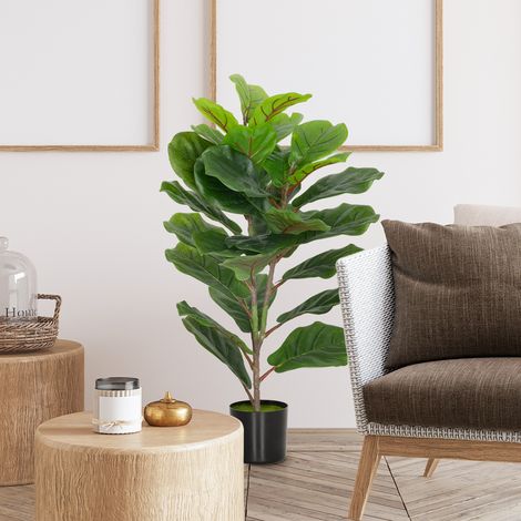 Planta artificial de Ficus Lyrata de interior de 80 cm de altura con maceta, decoración para el hogar y la oficina, color verde.