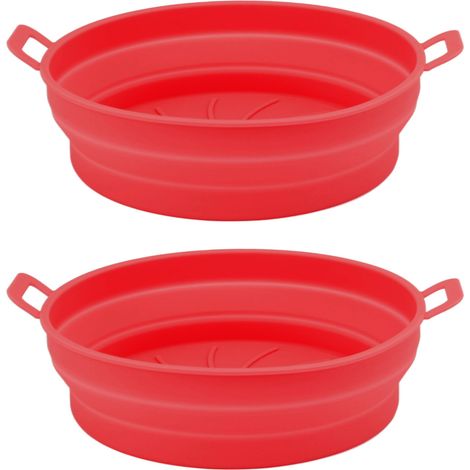 Lot de 2 casseroles à air chaud en silicone avec poignée, moules ronds de 21 cm, rouges, pour la cuisson au four. Accessoires de cuisine. (1/5)