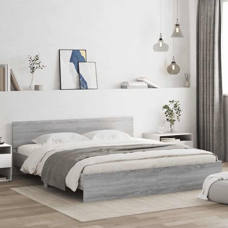 Estructura de cama cabecero y luces LED gris Sonoma 180x200 cm (1/5)